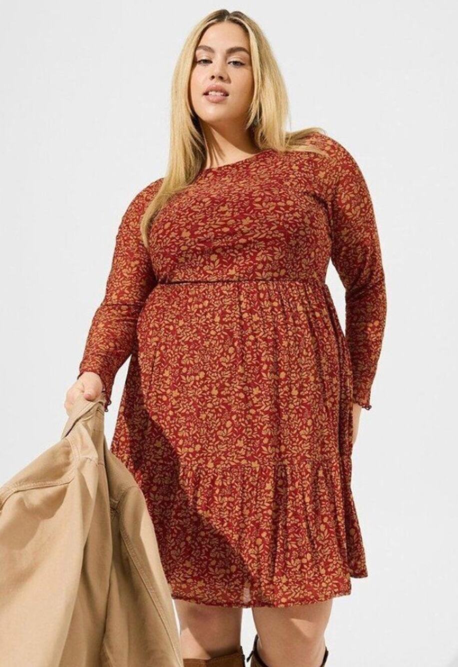 Torrid dress 3 mesh maroon gold floral